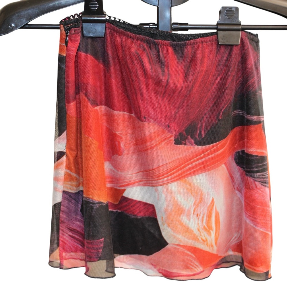 Y2K Sheer Mesh Abstract Print Mini Skirt US 2